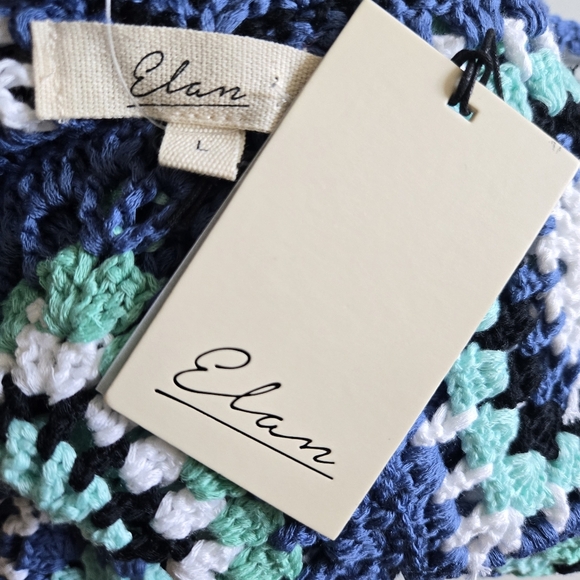 New Elan Aleki Diamond Crochet Blue Multicolor Maxi Dress/Swim Cover-Up Large - Picture 11 of 13